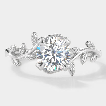 Round Cut Moissanite Leaf Engagement Ring
