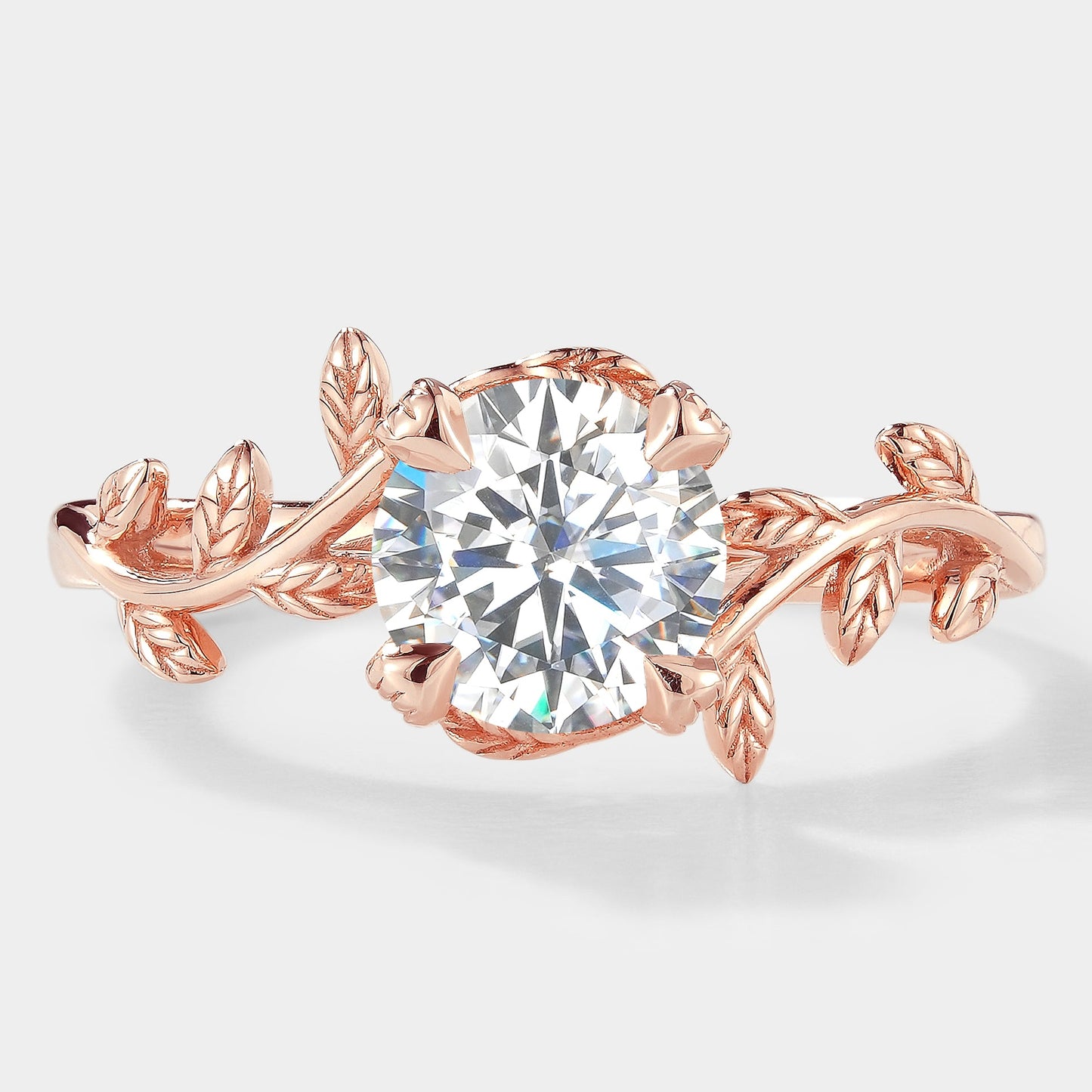Round Cut Moissanite Leaf Engagement Ring
