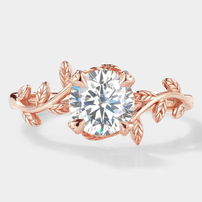 Round Cut Moissanite Leaf Engagement Ring