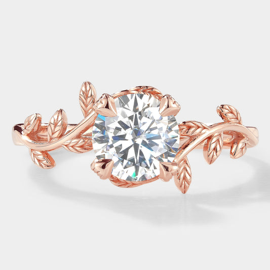Round Cut Moissanite Leaf Engagement Ring