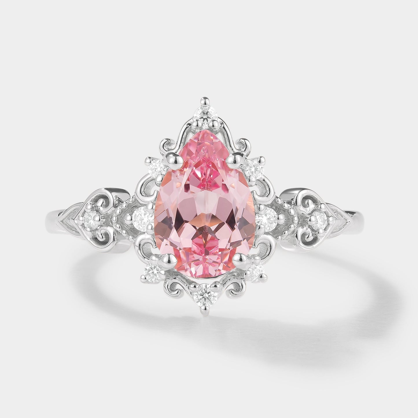 Vintage Pear Cut Padparadscha Sapphire Engagement Ring