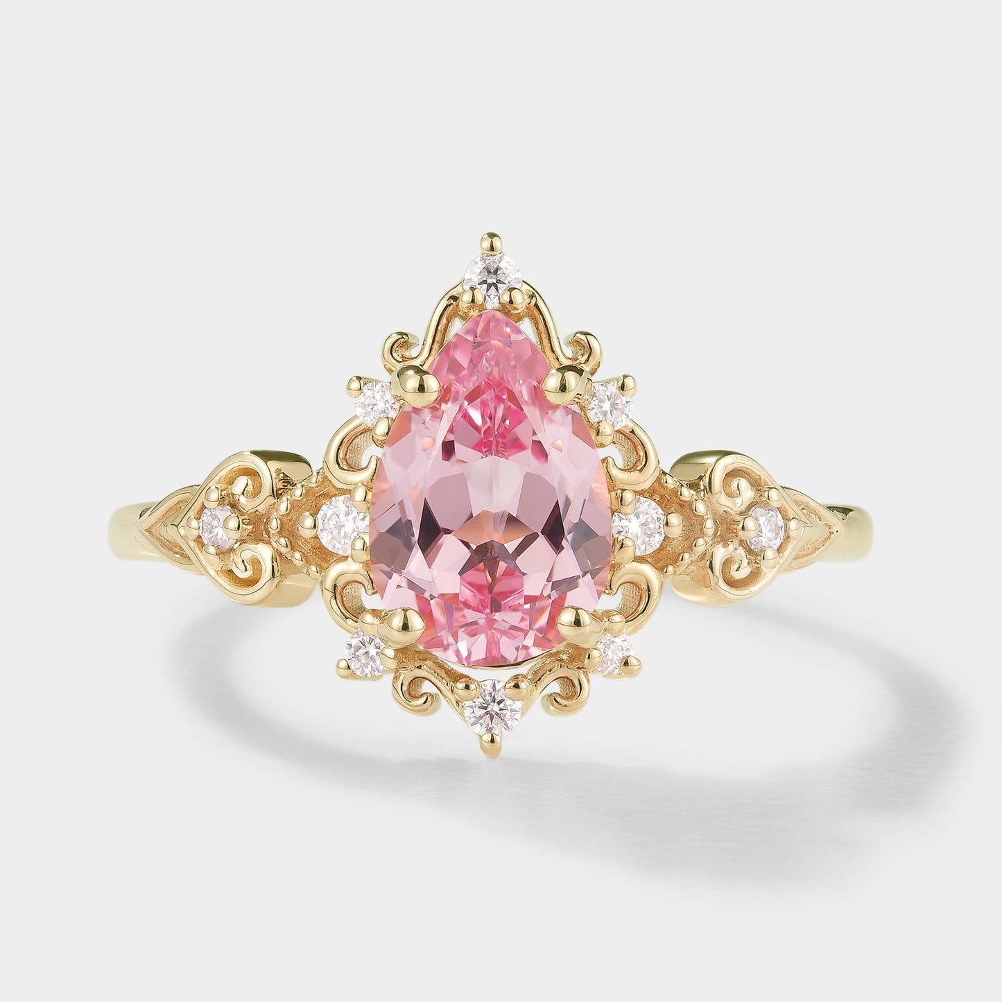 Vintage Pear Cut Padparadscha Sapphire Engagement Ring