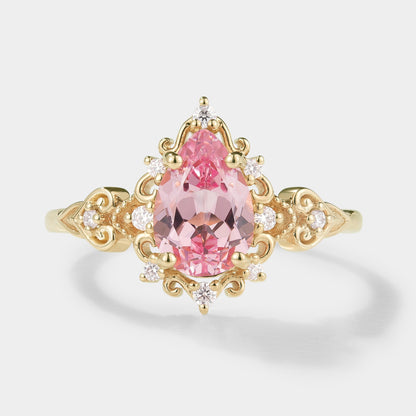 Vintage Pear Cut Padparadscha Sapphire Engagement Ring