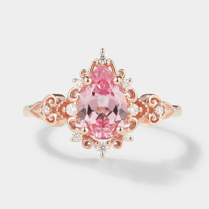 Vintage Pear Cut Padparadscha Sapphire Engagement Ring