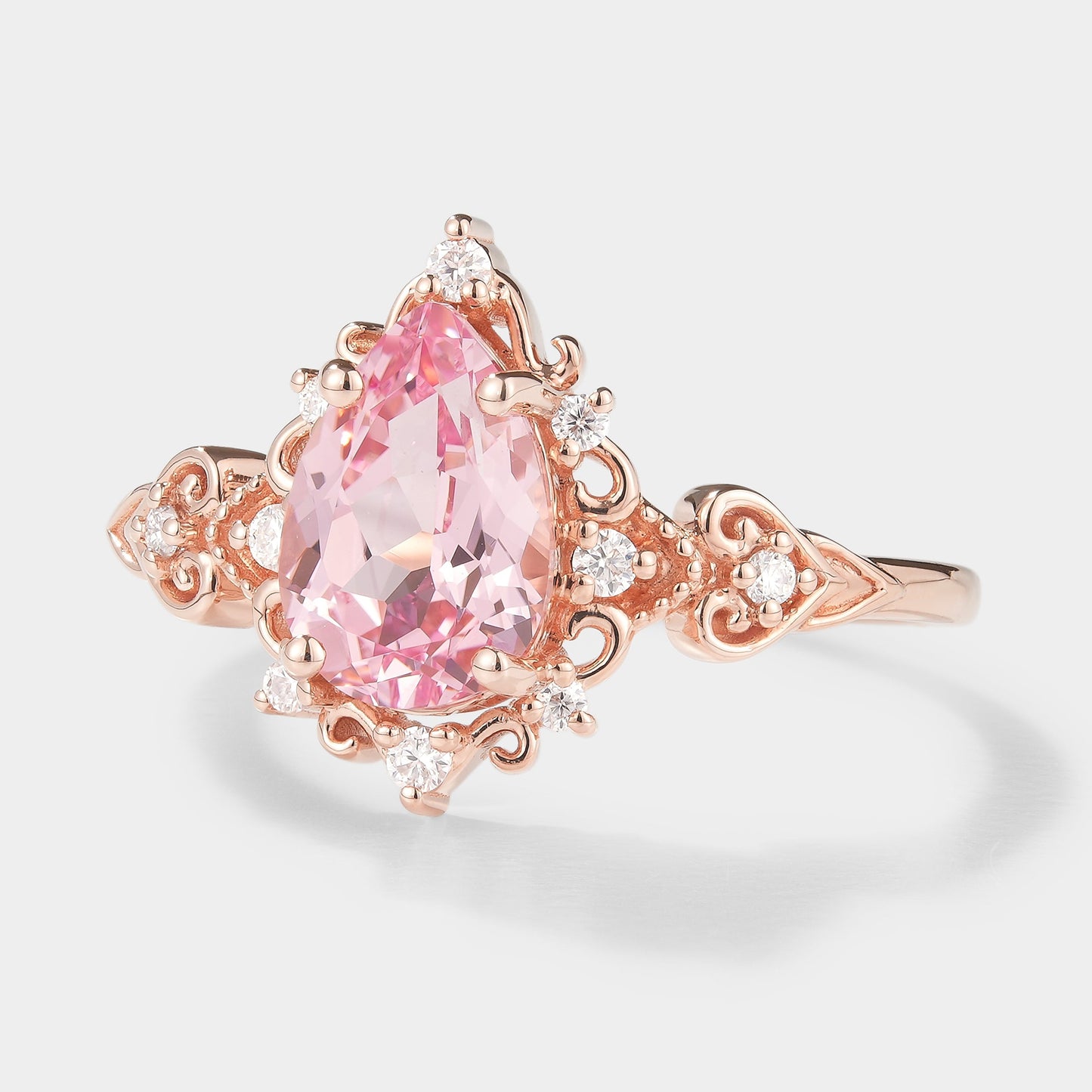 Vintage Pear Cut Padparadscha Sapphire Engagement Ring