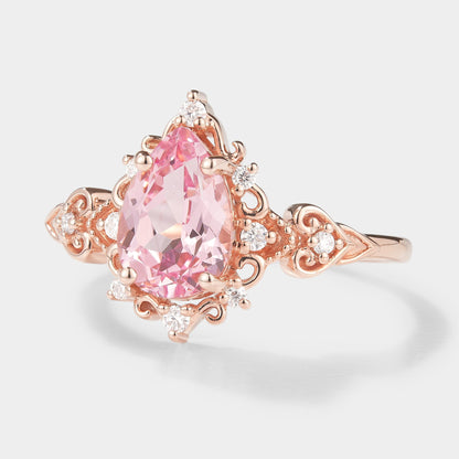 Vintage Pear Cut Padparadscha Sapphire Engagement Ring