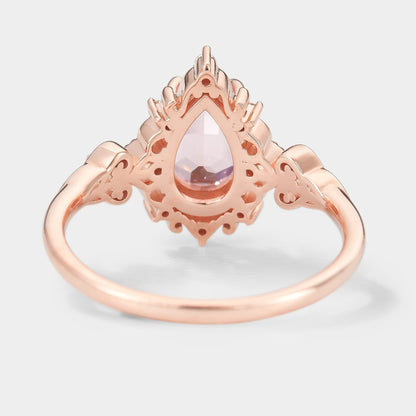 Vintage Pear Cut Padparadscha Sapphire Engagement Ring