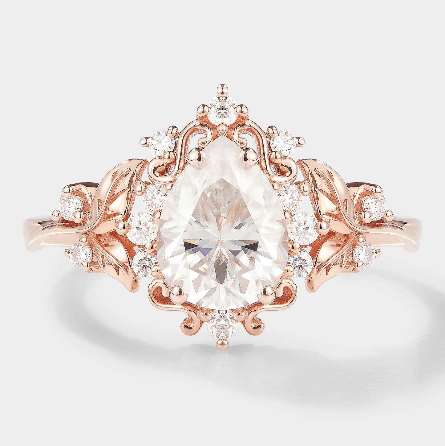 Leaf Inspired Pear Cut Moissanite Engagement Ring