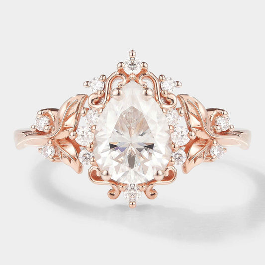 Leaf Inspired Pear Cut Moissanite Engagement Ring