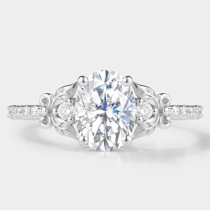 Leaf Inspired Oval Cut Moissanite Engagement Ring