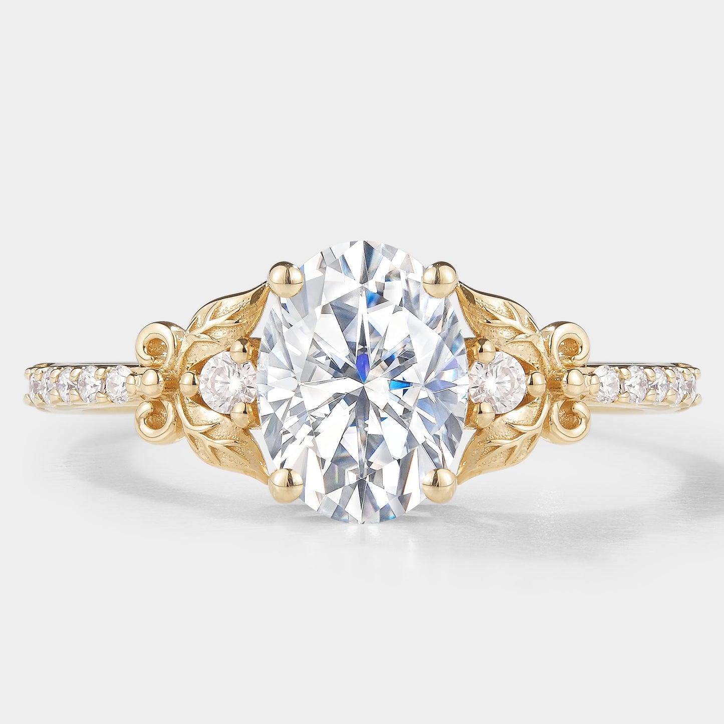 Leaf Inspired Oval Cut Moissanite Engagement Ring