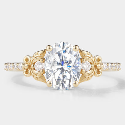 Leaf Inspired Oval Cut Moissanite Engagement Ring