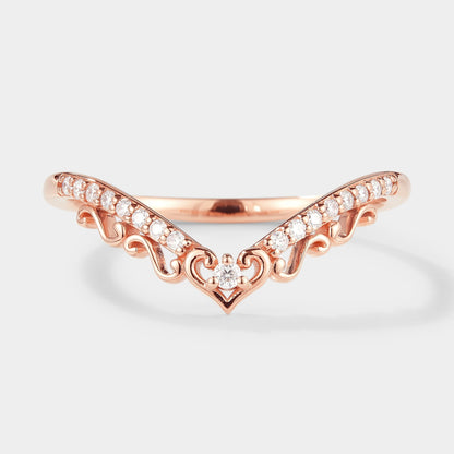 Unique Hear Cut Chevron Moissanite Stackable Wedding Band