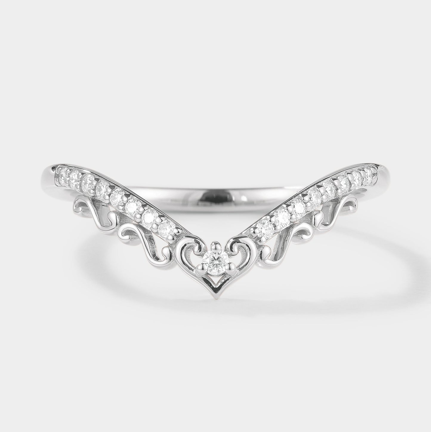 Unique Hear Cut Chevron Moissanite Stackable Wedding Band