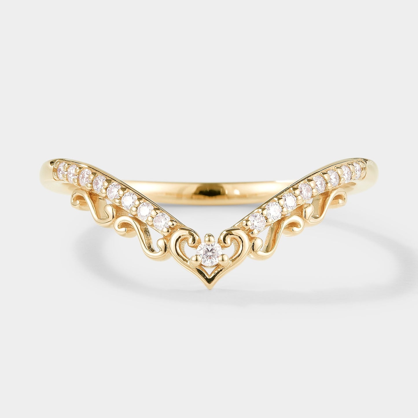 Unique Hear Cut Chevron Moissanite Stackable Wedding Band