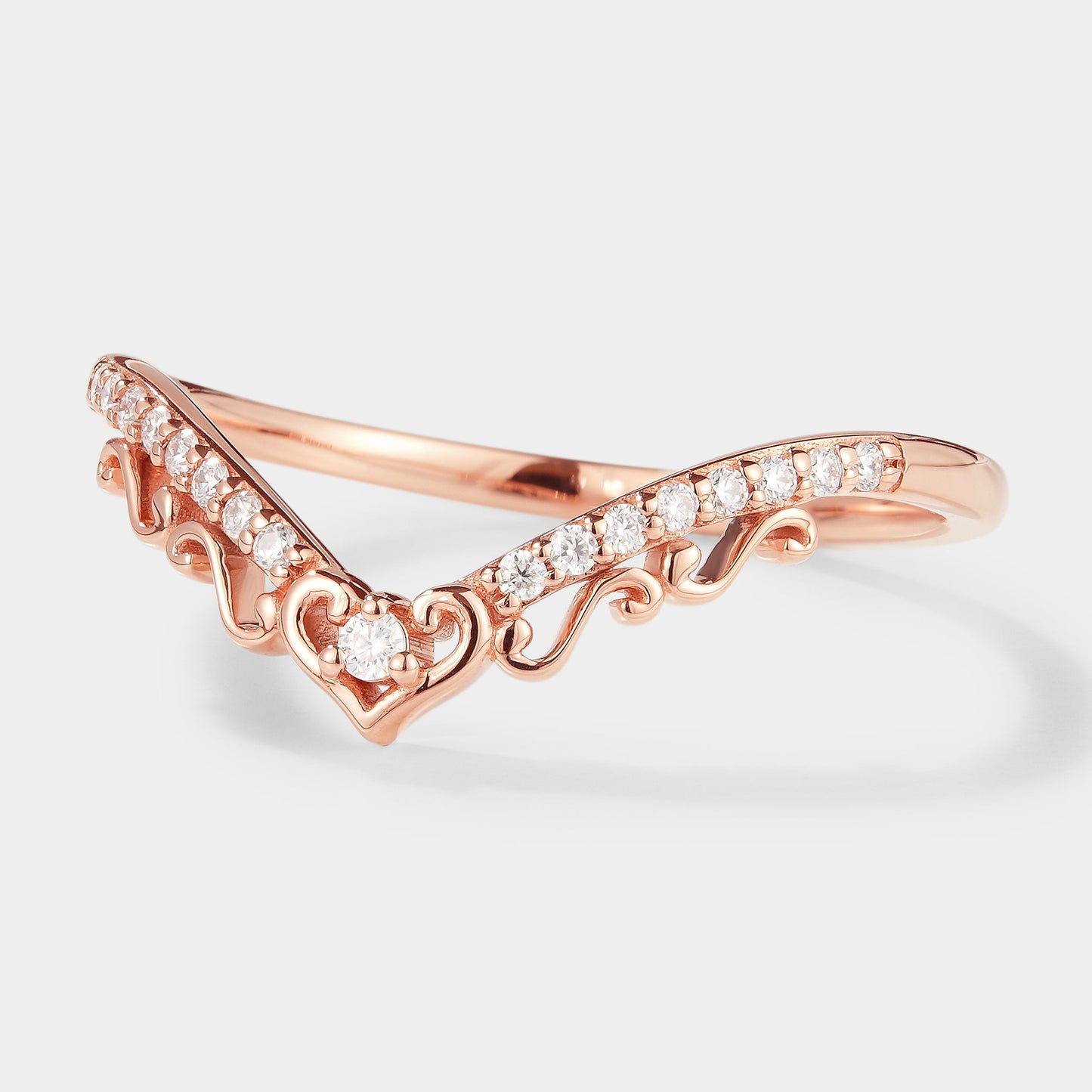 Unique Hear Cut Chevron Moissanite Stackable Wedding Band