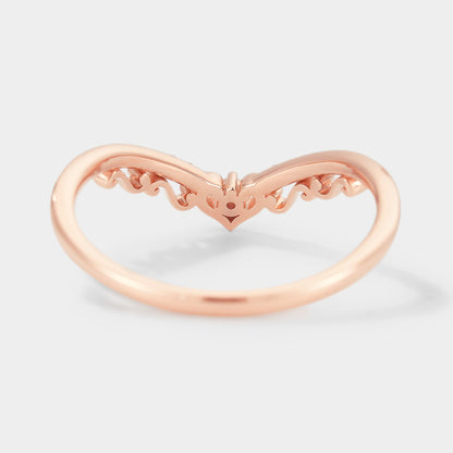 Unique Hear Cut Chevron Moissanite Stackable Wedding Band