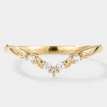 V Shaped Leaf Moissanite Stackable Wedding Band