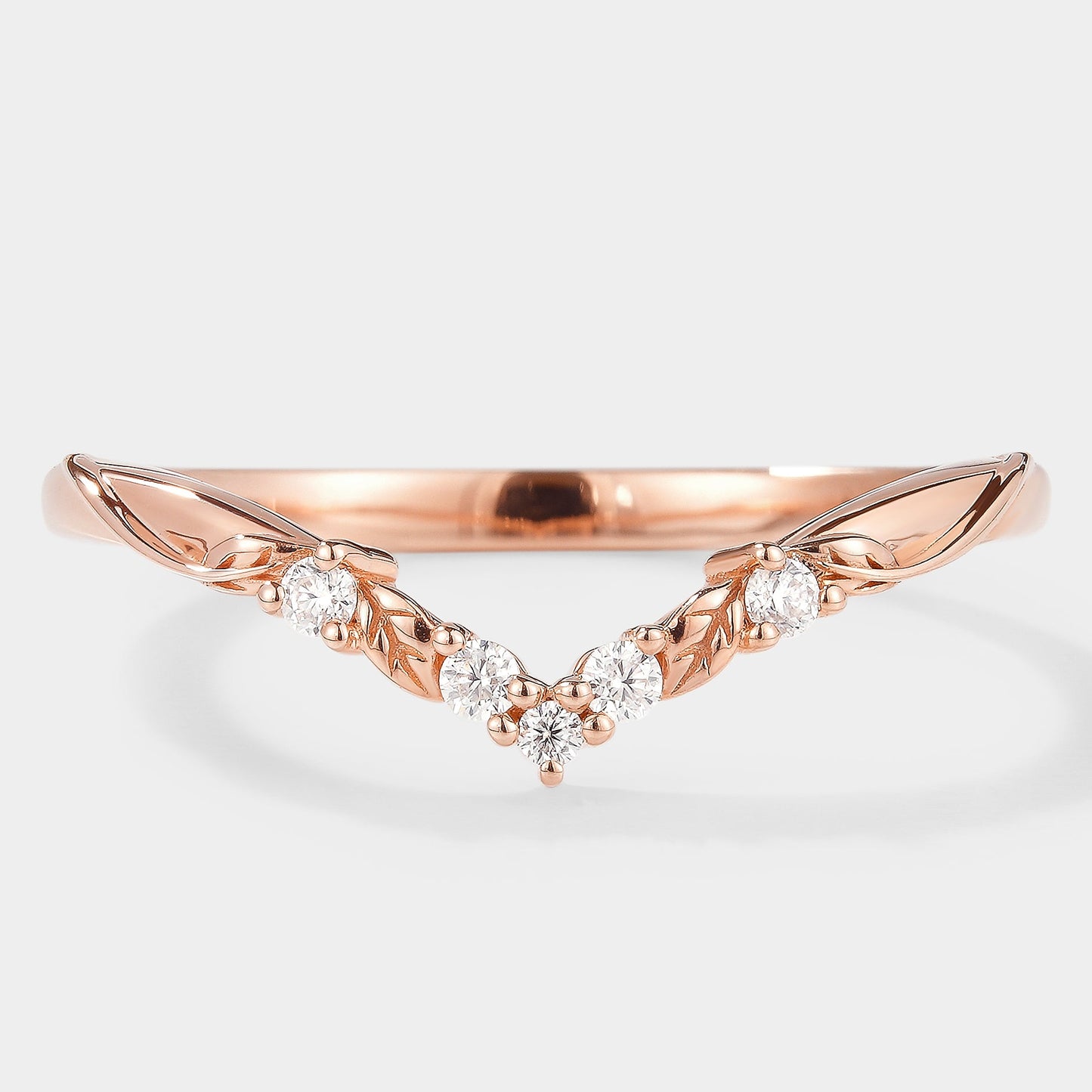 V Shaped Leaf Moissanite Stackable Wedding Band