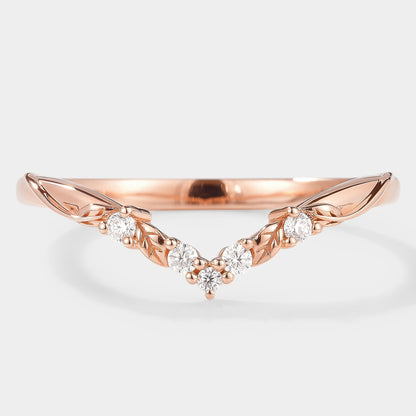 V Shaped Leaf Moissanite Stackable Wedding Band
