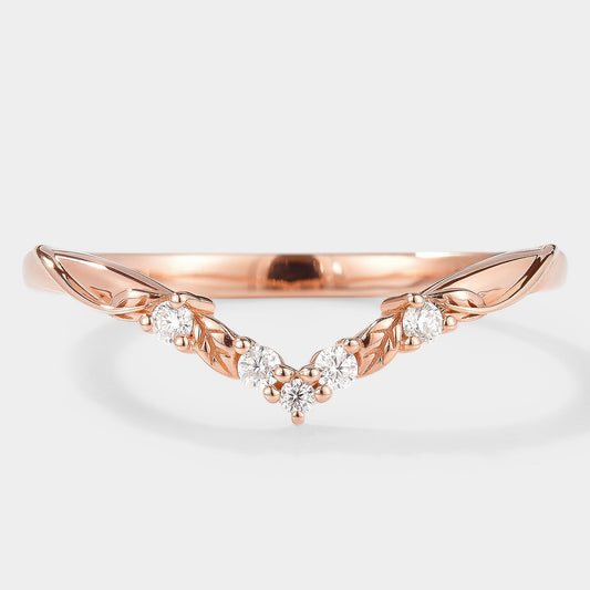 V Shaped Leaf Moissanite Stackable Wedding Band