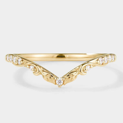 Nature Inspired V Shaped Moissanite Wedding Band