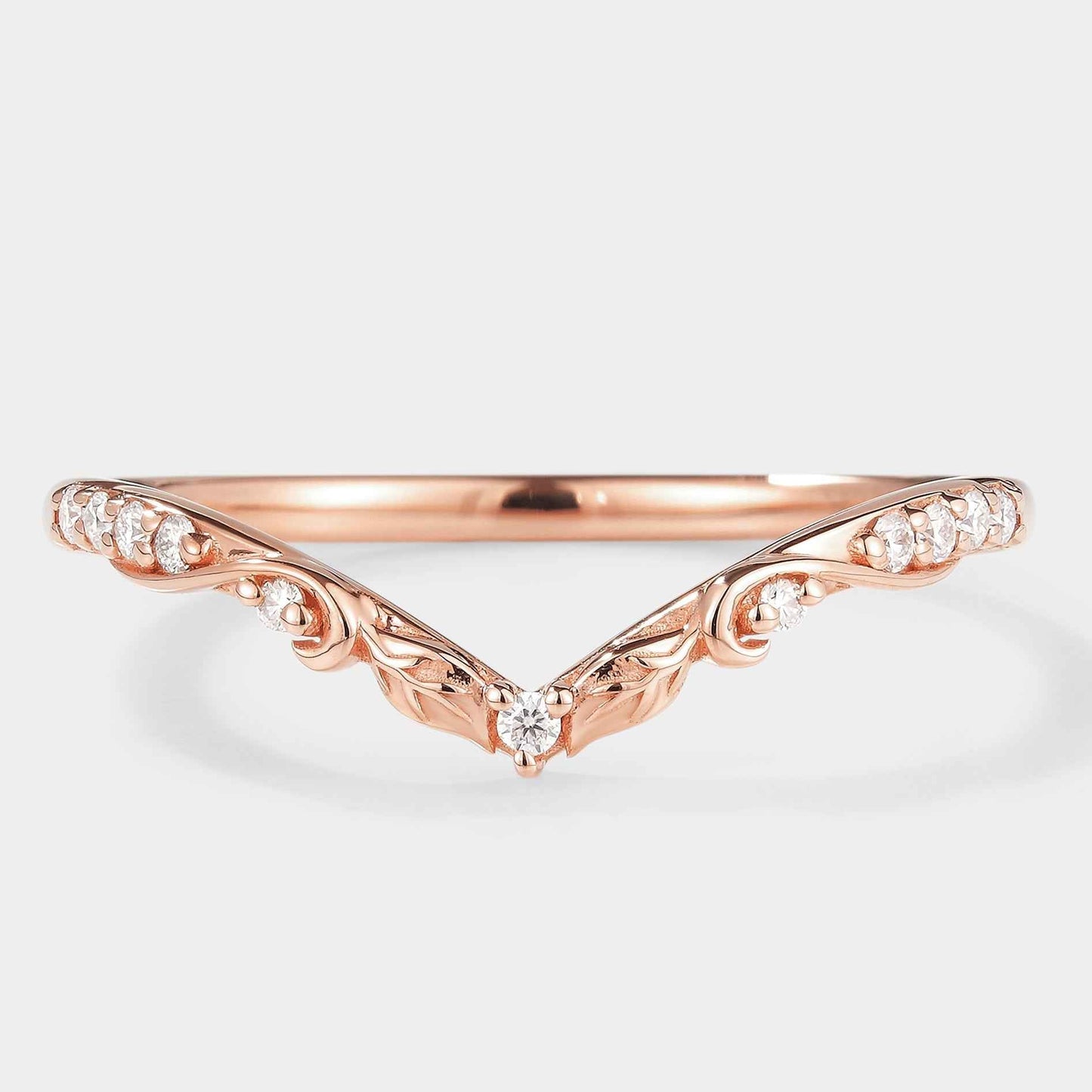 Nature Inspired V Shaped Moissanite Wedding Band