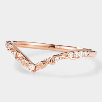 Nature Inspired V Shaped Moissanite Wedding Band