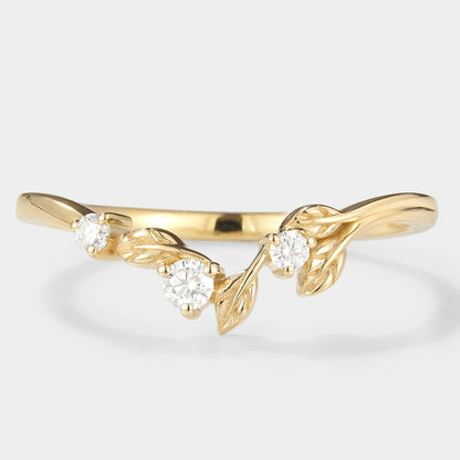 Unique Design Moissanite Leaf Stackable Matching Wedding Band