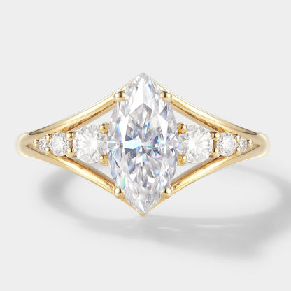 Unique Marquise Cut Moissanite Engagement Ring