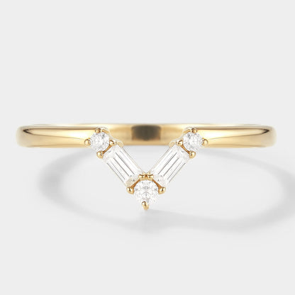 Rectangle & Round Moissanite Chevron Stackable Wedding Band