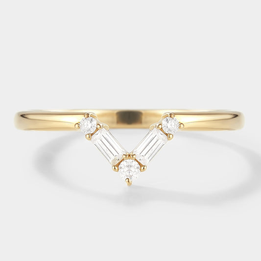Rectangle & Round Moissanite Chevron Stackable Wedding Band