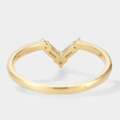 Rectangle & Round Moissanite Chevron Stackable Wedding Band