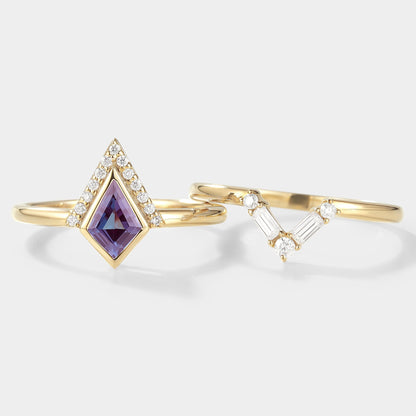 Unique Kite Shape Alexandrite Bridal Set 2pcs