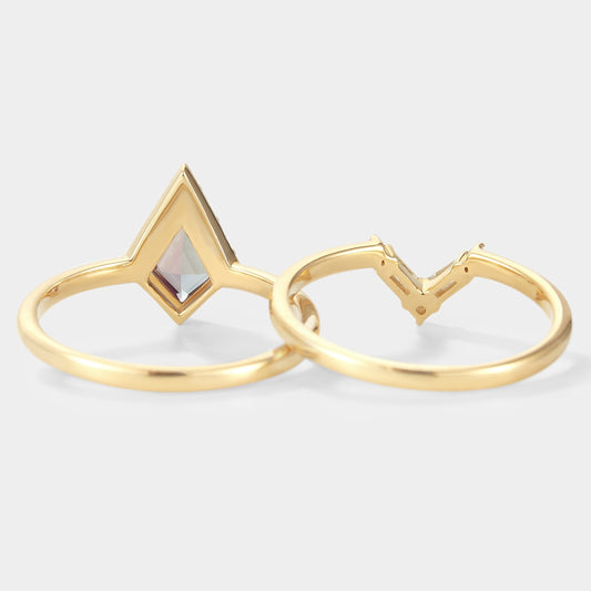Unique Kite Shape Alexandrite Bridal Set 2pcs