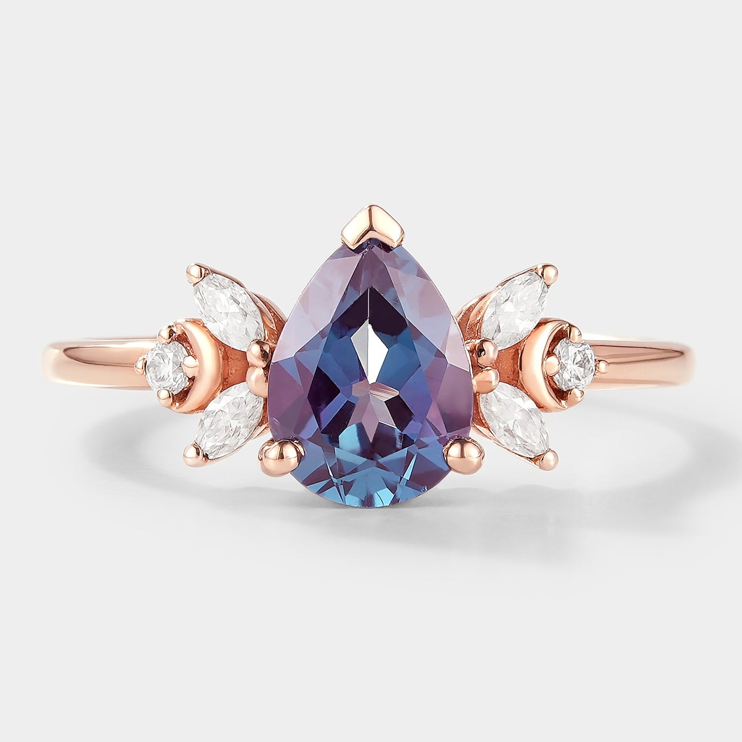 Pear Cut Alexandrite Engagement Ring With Moissanite Cluster