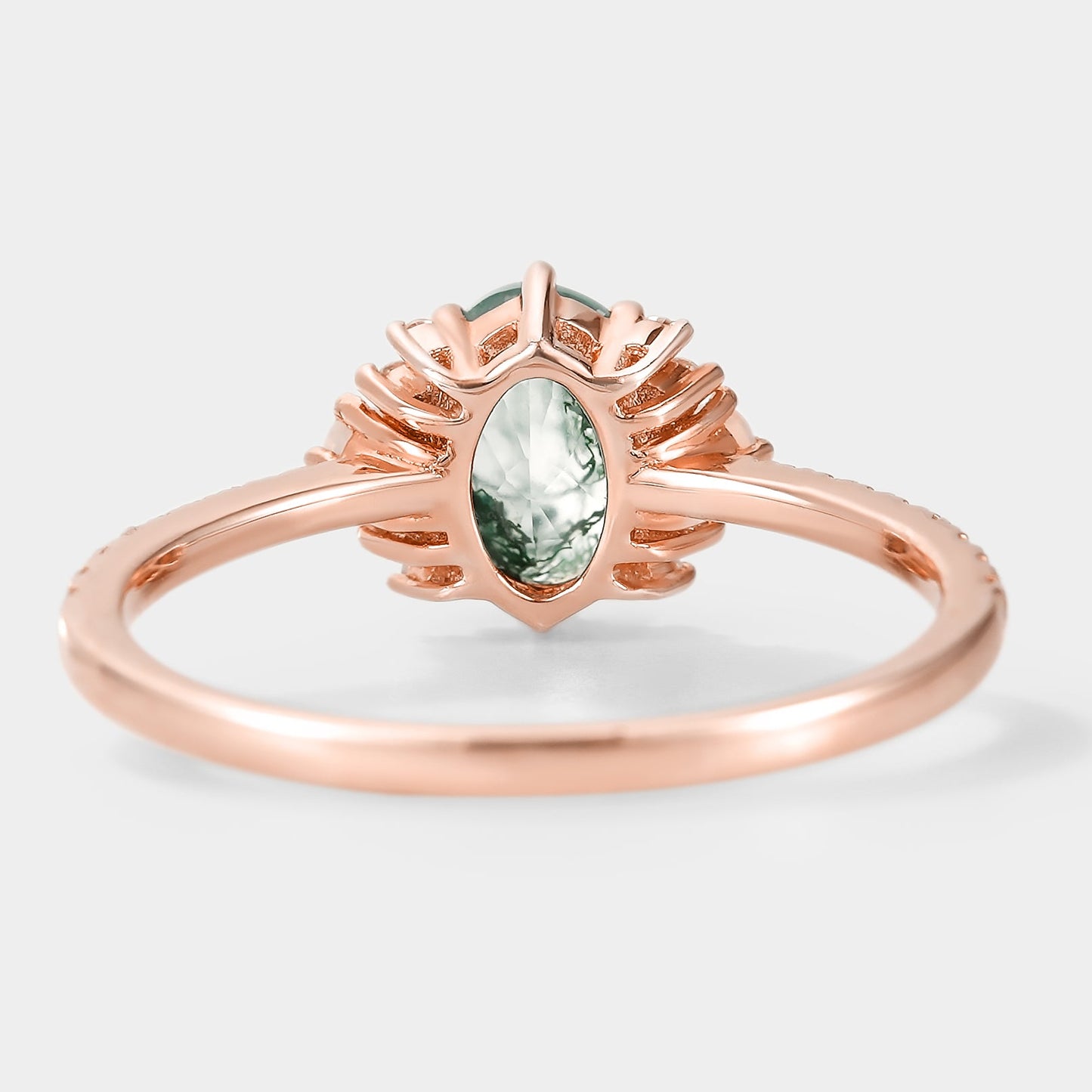 Oval Moss Agate Engagement Ring With Opal & Moissanite Cluster