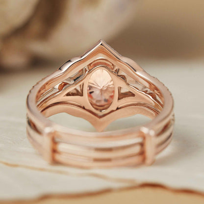 Unique Fireworks Cut Oval Pink Sapphire Enhancer Gemstone Ring Set 2pcs