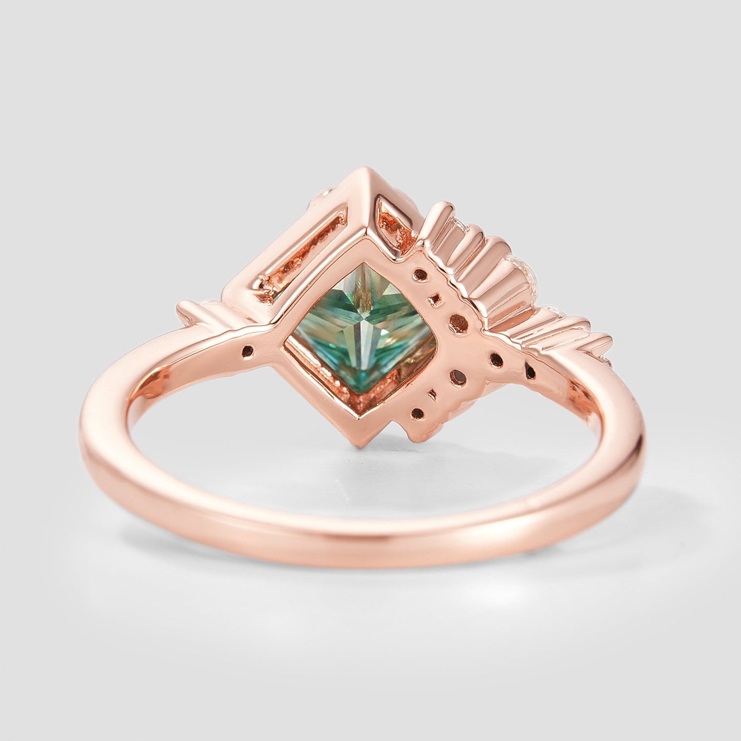 Unique Princess Cut Green Moissanite Engagement Ring