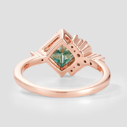 Unique Princess Cut Green Moissanite Engagement Ring