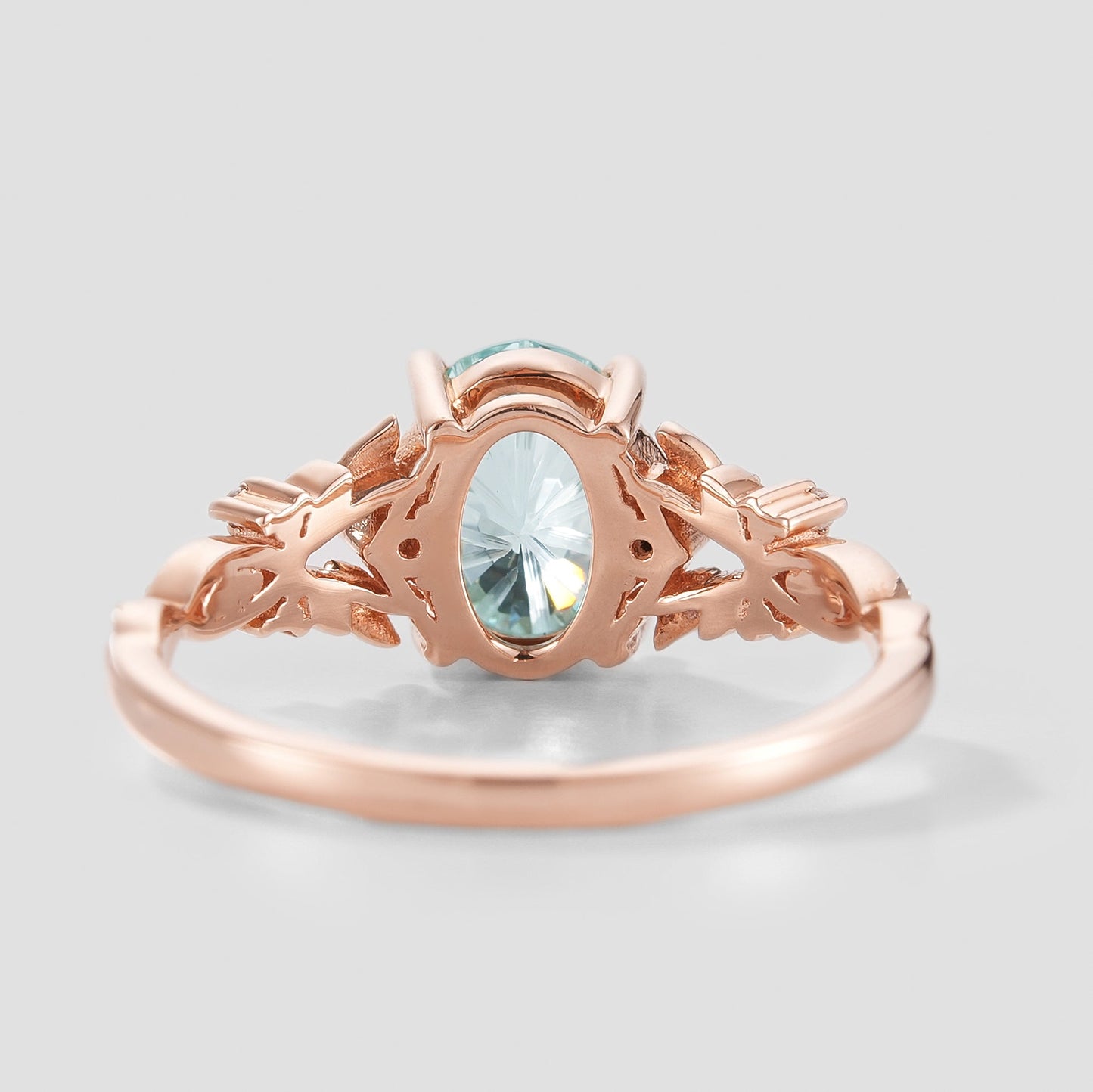 Oval Cut Aquamarine Leaf Engagement Ring