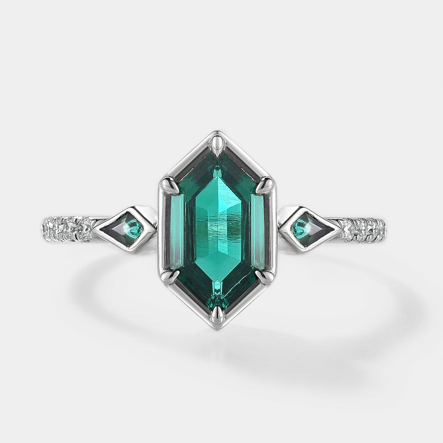 Custom Kite Cut Lab Padparadscha Engagement Ring with Alexandrite Accent Stone For Lauren Maddox
