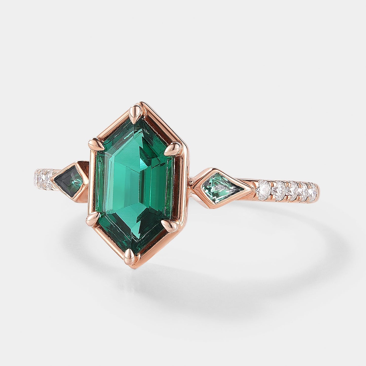Custom Kite Cut Lab Padparadscha Engagement Ring with Alexandrite Accent Stone For Lauren Maddox