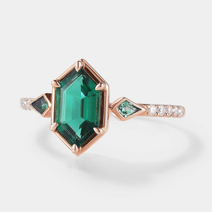 Custom Kite Cut Lab Padparadscha Engagement Ring with Alexandrite Accent Stone For Lauren Maddox