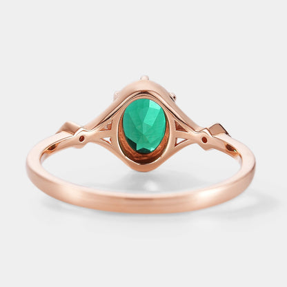 Classic Oval Cut Lab Created Emerald Engagement Ring