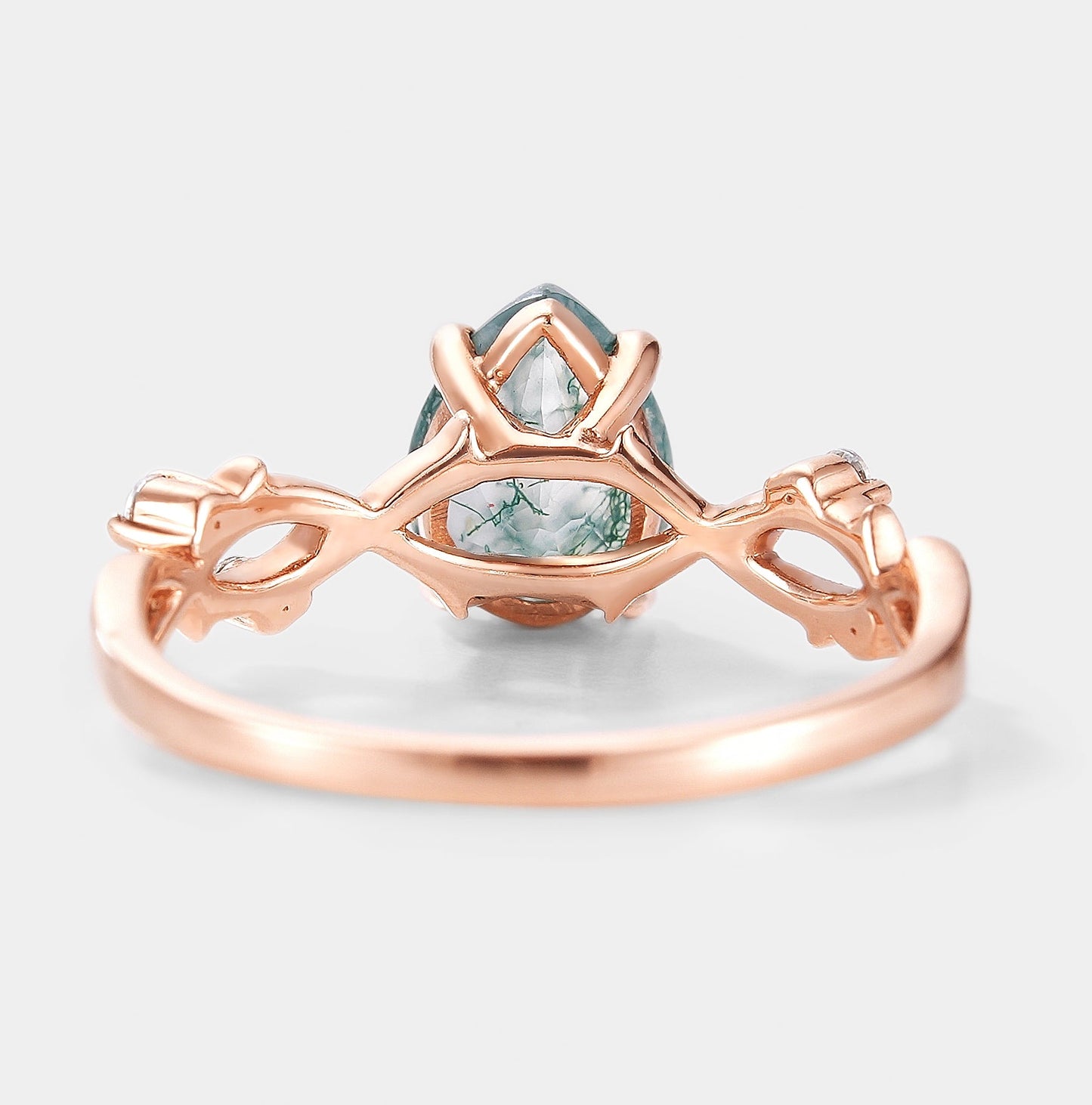 Pear Cut Moss Agate Vine Leaf Engagement Ring