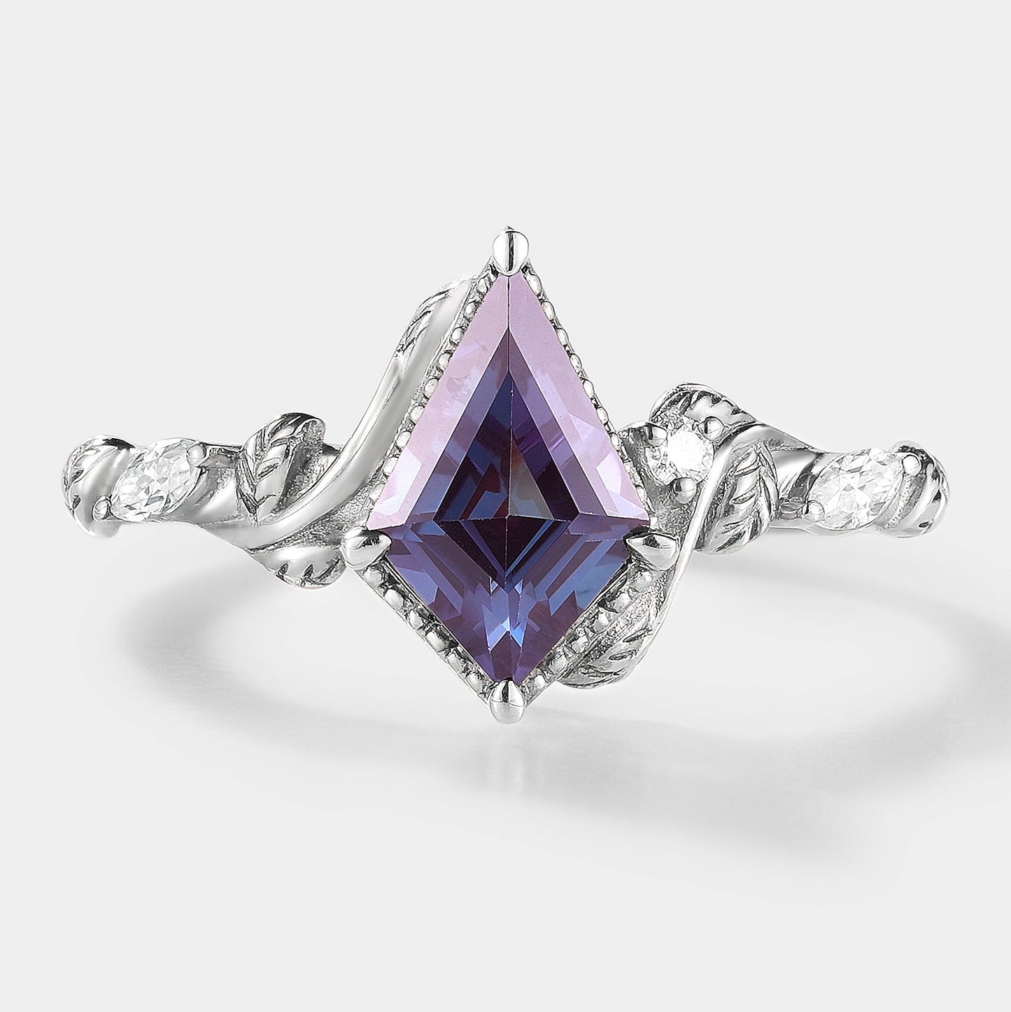 Unique Kite Cut Alexandrite Leafy Engagement Ring