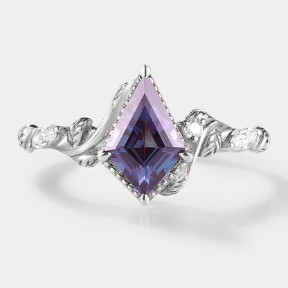 Unique Kite Cut Alexandrite Leafy Engagement Ring