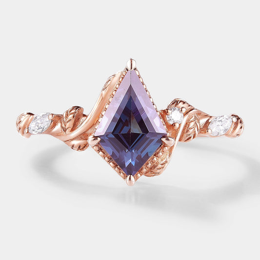 Unique Kite Cut Alexandrite Leafy Engagement Ring