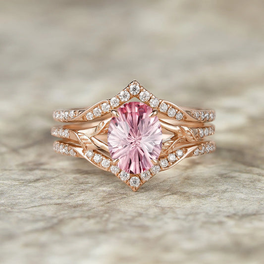 Sparkle-cut Padparadscha Enhancer Ring Set-Tindra